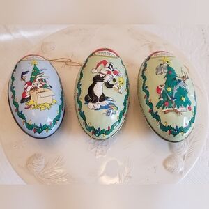 Set of 3 Russell Stover Looney Tunes Characters Tin Christmas Ornaments 1997